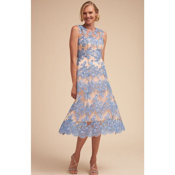 Anthropologie BHLDN Tonya Dress Tea Length Blue Lace Overlay Sleeveless Size 6 - Picture 4 of 10